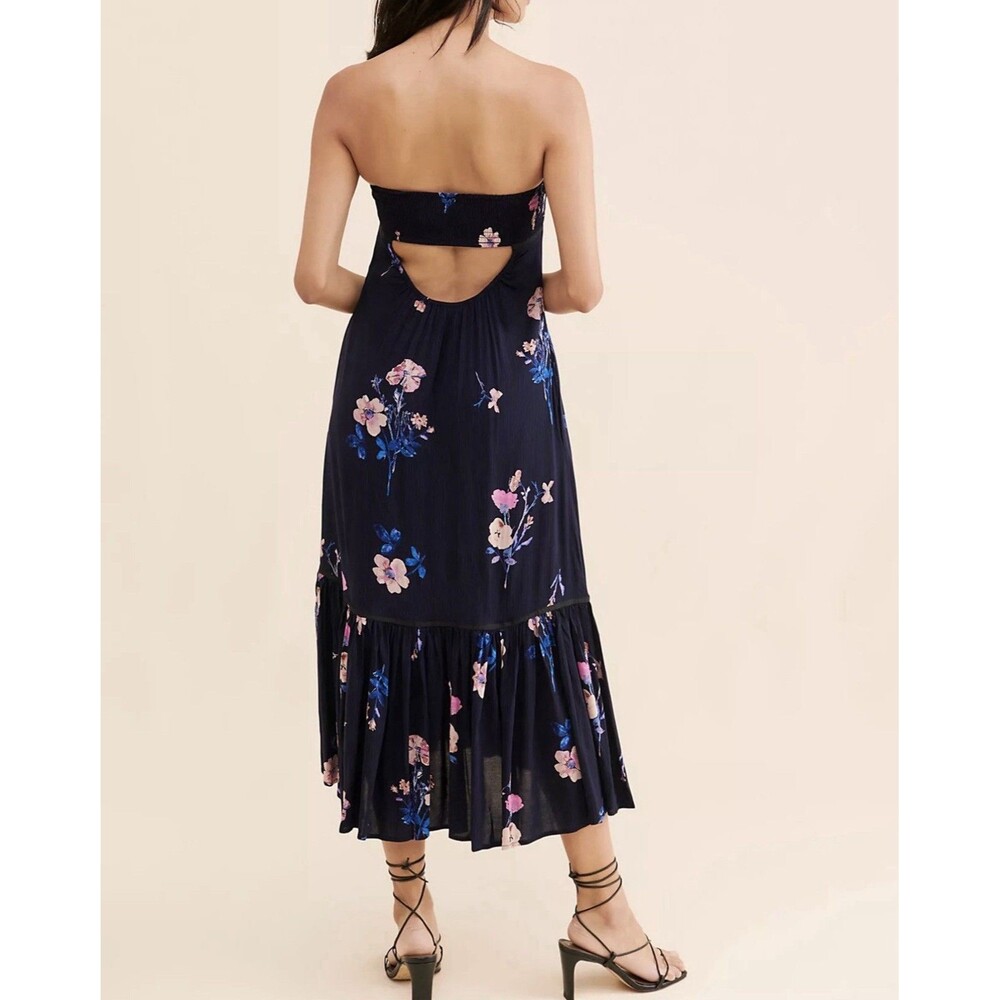 Free People Rosie Posie Midi Dress L Navy Floral Strapless